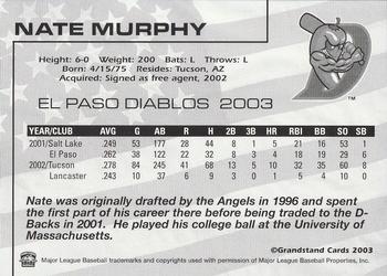 2003 Grandstand El Paso Diablos #NNO Nate Murphy Back