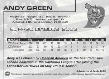 2003 Grandstand El Paso Diablos #NNO Andy Green Back