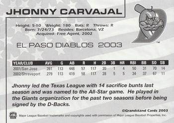 2003 Grandstand El Paso Diablos #NNO Jhonny Carvajal Back