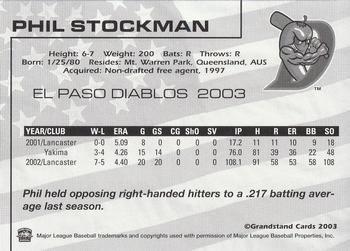 2003 Grandstand El Paso Diablos #NNO Phil Stockman Back