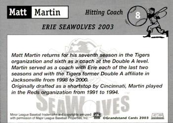 2003 Grandstand Erie SeaWolves #NNO Matt Martin Back