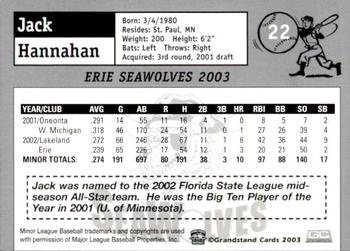 2003 Grandstand Erie SeaWolves #NNO Jack Hannahan Back