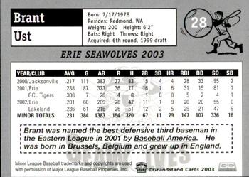 2003 Grandstand Erie SeaWolves #NNO Brant Ust Back