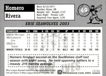 2003 Grandstand Erie SeaWolves #NNO Homero Rivera Back