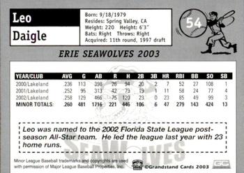 2003 Grandstand Erie SeaWolves #NNO Leo Daigle Back