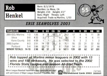 2003 Grandstand Erie SeaWolves #NNO Rob Henkel Back
