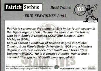 2003 Grandstand Erie SeaWolves #NNO Patrick Serbus Back