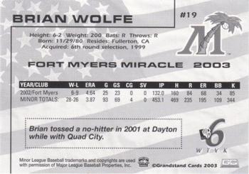 2003 Grandstand Fort Myers Miracle #NNO Brian Wolfe Back