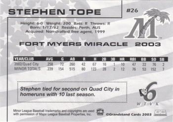 2003 Grandstand Fort Myers Miracle #NNO Stephen Tope Back