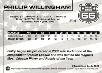 2003 Grandstand Inland Empire 66ers #NNO Phillip Willingham Back