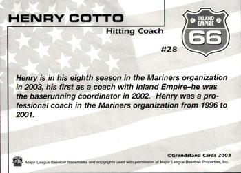 2003 Grandstand Inland Empire 66ers #NNO Henry Cotto Back