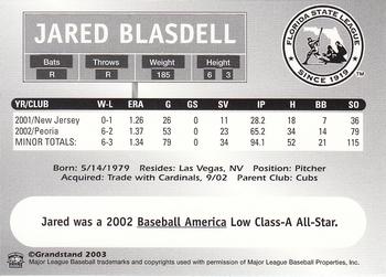 2003 Grandstand Florida State League Top Prospects #NNO Jared Blasdell Back