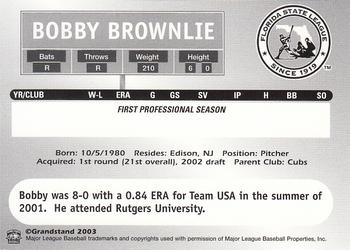 2003 Grandstand Florida State League Top Prospects #NNO Bobby Brownlie Back