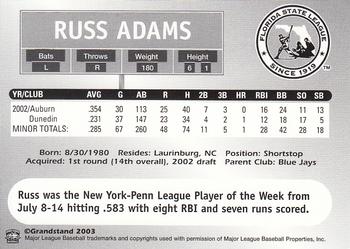 2003 Grandstand Florida State League Top Prospects #NNO Russ Adams Back