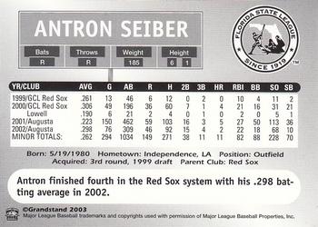 2003 Grandstand Florida State League Top Prospects #NNO Antron Seiber Back