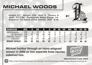 2003 Grandstand Lakeland Tigers #NNO Michael Woods Back