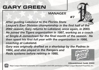 2003 Grandstand Lakeland Tigers #NNO Gary Green Back