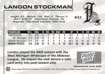 2003 Grandstand Lakeland Tigers #NNO Landon Stockman Back
