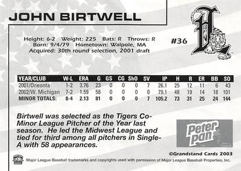 2003 Grandstand Lakeland Tigers #NNO John Birtwell Back