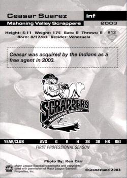 2003 Grandstand Mahoning Valley Scrappers #NNO Cesar Suarez Back