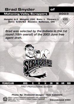 2003 Grandstand Mahoning Valley Scrappers #NNO Brad Snyder Back