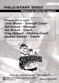 2003 Grandstand Mahoning Valley Scrappers #NNO Chris Walter / Ted Kubiak / Jim Rickon / Greg Hibbard / Michael Salazar Back
