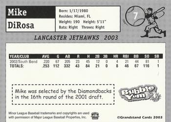 2003 Grandstand Lancaster JetHawks #7 Mike DiRosa Back