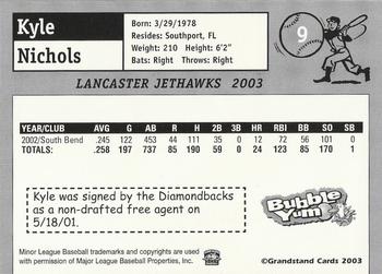 2003 Grandstand Lancaster JetHawks #9 Kyle Nichols Back