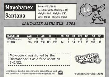 2003 Grandstand Lancaster JetHawks #14 Mayobanex Santana Back