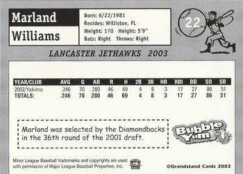 2003 Grandstand Lancaster JetHawks #22 Marland Williams Back