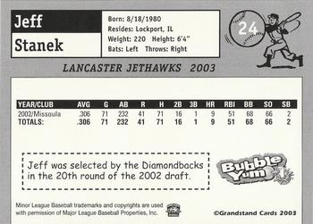 2003 Grandstand Lancaster JetHawks #24 Jeff Stanek Back
