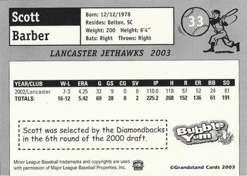 2003 Grandstand Lancaster JetHawks #33 Scott Barber Back