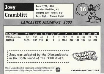 2003 Grandstand Lancaster JetHawks #36 Joey Cramblitt Back