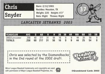 2003 Grandstand Lancaster JetHawks #37 Chris Snyder Back