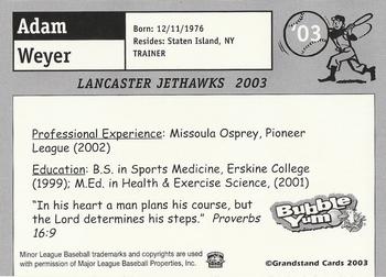 2003 Grandstand Lancaster JetHawks #'03 Adam Weyer Back