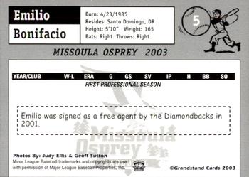 2003 Grandstand Missoula Osprey #5 Emilio Bonifacio Back