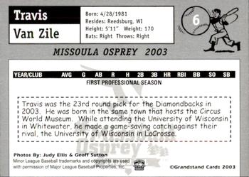 2003 Grandstand Missoula Osprey #6 Travis Van Zile Back