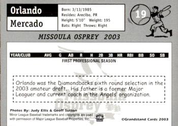 2003 Grandstand Missoula Osprey #19 Orlando Mercado Back