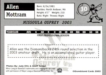 2003 Grandstand Missoula Osprey #30 Allen Mottram Back