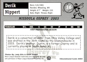 2003 Grandstand Missoula Osprey #36 Derik Nippert Back