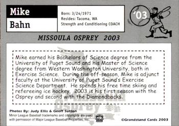 2003 Grandstand Missoula Osprey #'03 Mike Bahn Back