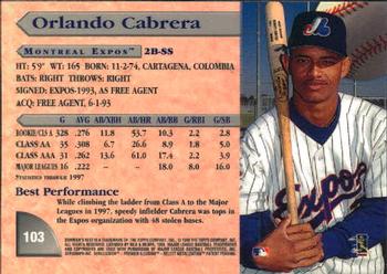 1998 Bowman's Best #103 Orlando Cabrera Back