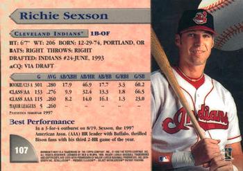 1998 Bowman's Best #107 Richie Sexson Back