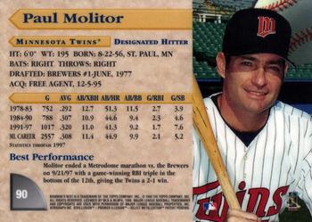 1998 Bowman's Best #90 Paul Molitor Back