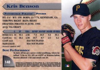 1998 Bowman's Best #148 Kris Benson Back