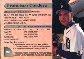 1998 Bowman's Best #198 Francisco Cordero Back