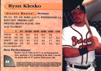 1998 Bowman's Best #44 Ryan Klesko Back