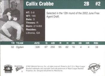 2003 MultiAd Beloit Snappers #1 Callix Crabbe Back