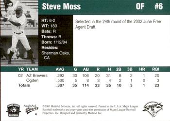 2003 MultiAd Beloit Snappers #4 Steve Moss Back