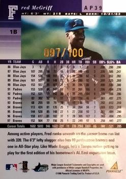 1998 Pinnacle Plus - Artist's Proofs Gold #AP39 Fred McGriff Back